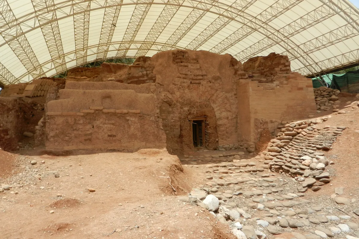 The Canaanite mud-brick gate of Tel Dan beneath its protective shelter